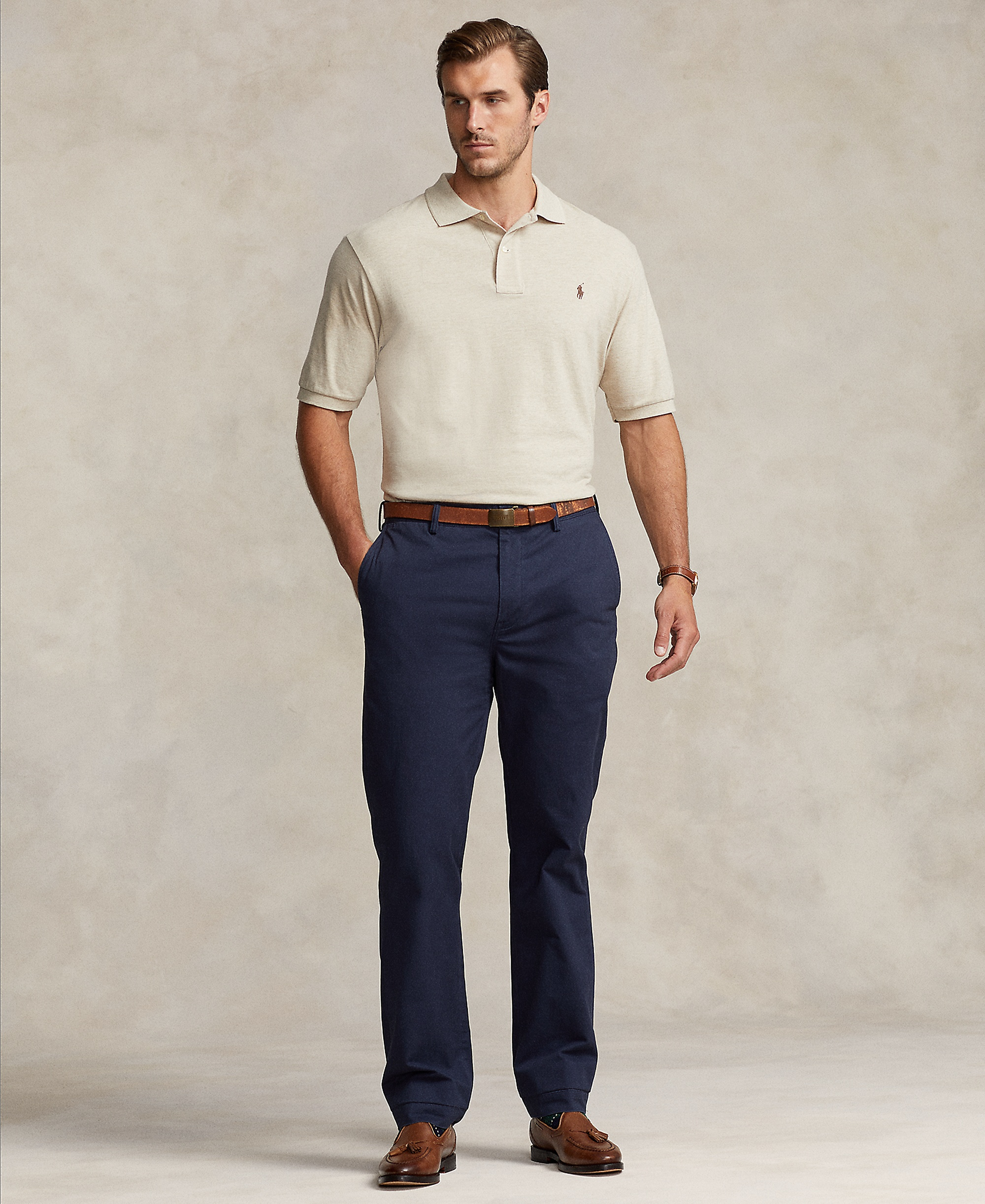 Polo Ralph Lauren Men's Big & Tall The Iconic Mesh Polo Shirt - Expedition Dune Heather
