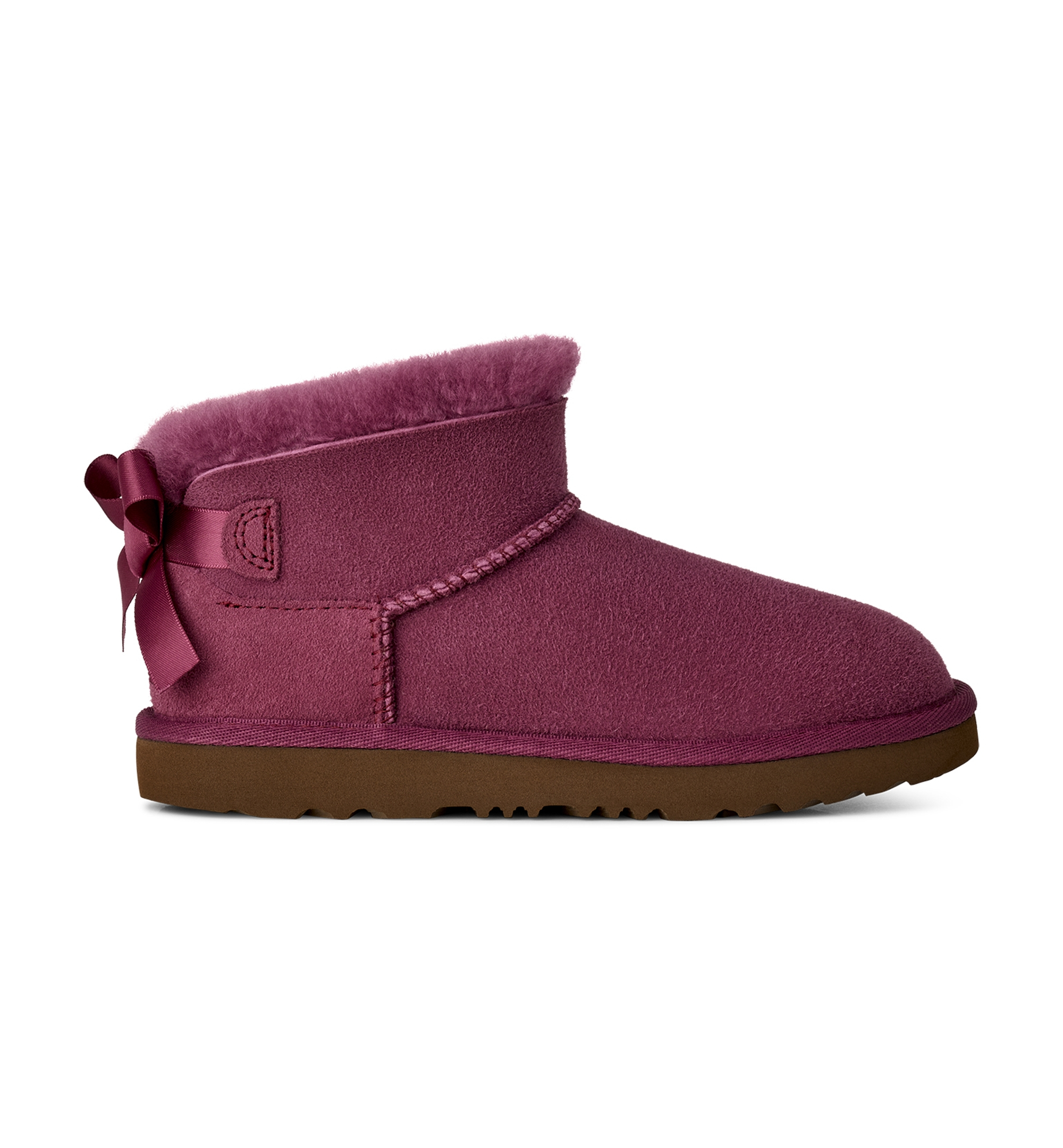 UGG® Kids Ultra Mini Bailey Bow Round Toe Booties - Dark Winterberry