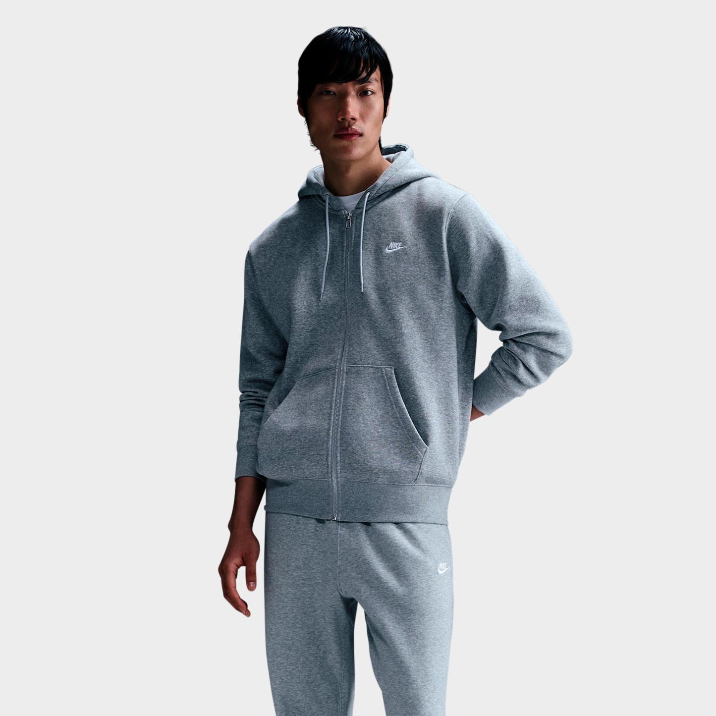 Men's Nithtke Club Fleece Embroidered Premium Full-Zip Hoodie - Part 1 - Dark Grey Heather/Light Smoke Grey/White