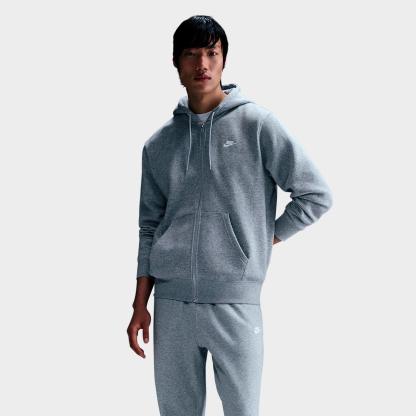 Men's Nithtke Club Fleece Embroidered Premium Full-Zip Hoodie - Part 1 - Dark Grey Heather/Light Smoke Grey/White