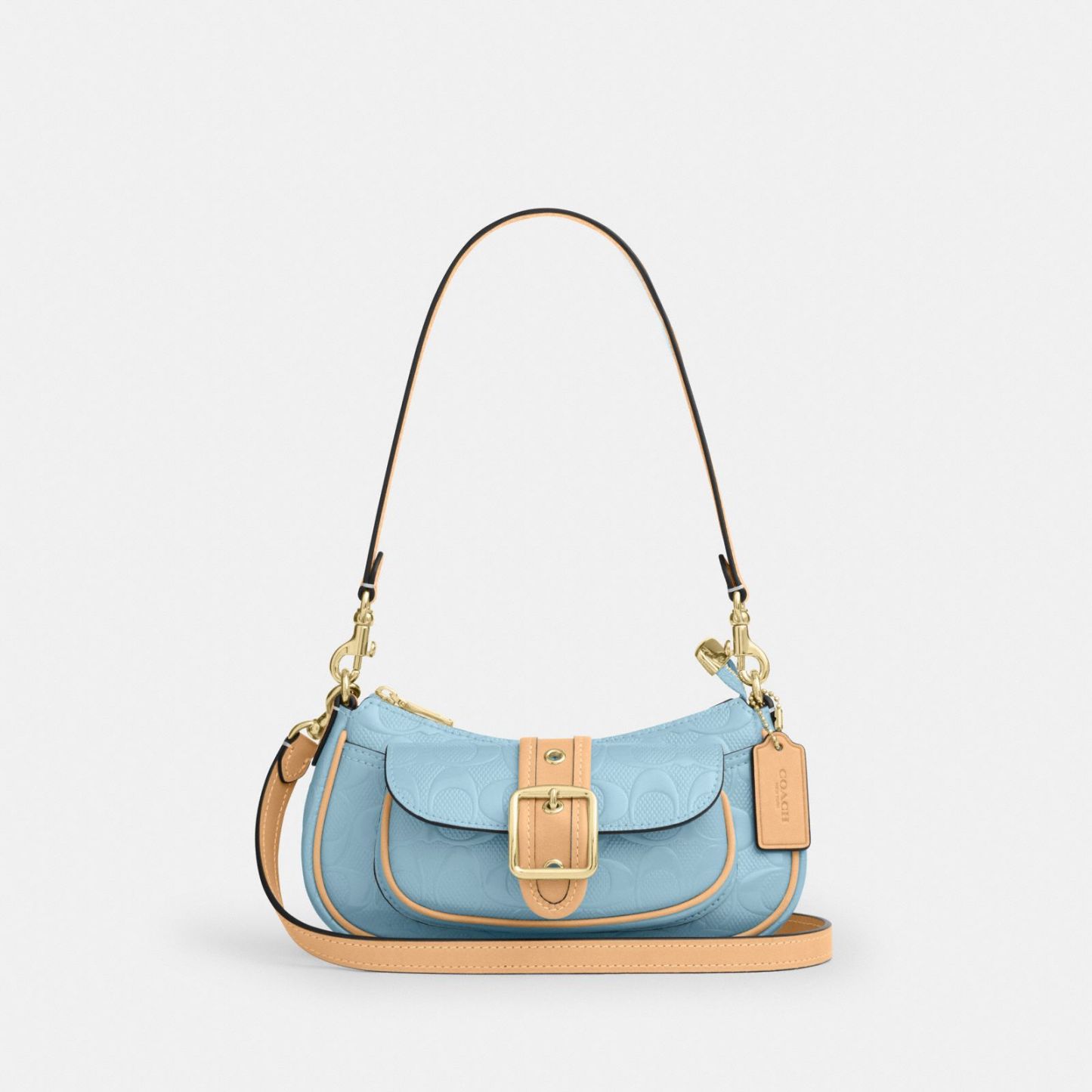 Ashton Mini Shoulder Bag In Signature Leather - Gold/Light Blue
