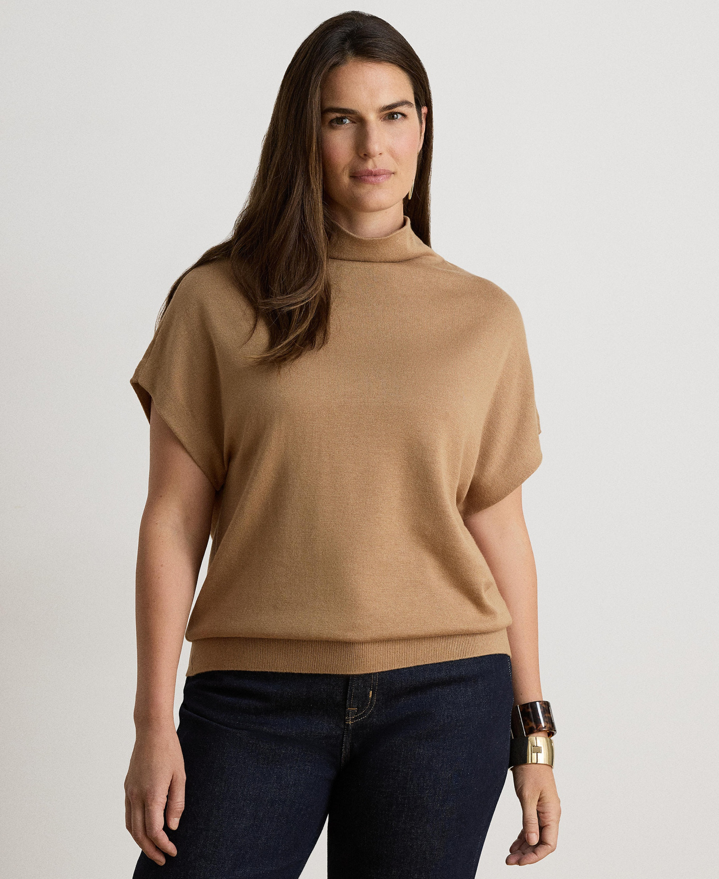 Lauren Ralph Lauren Women's Mock-Neck Cap-Sleeve Sweater - Lauren Camel