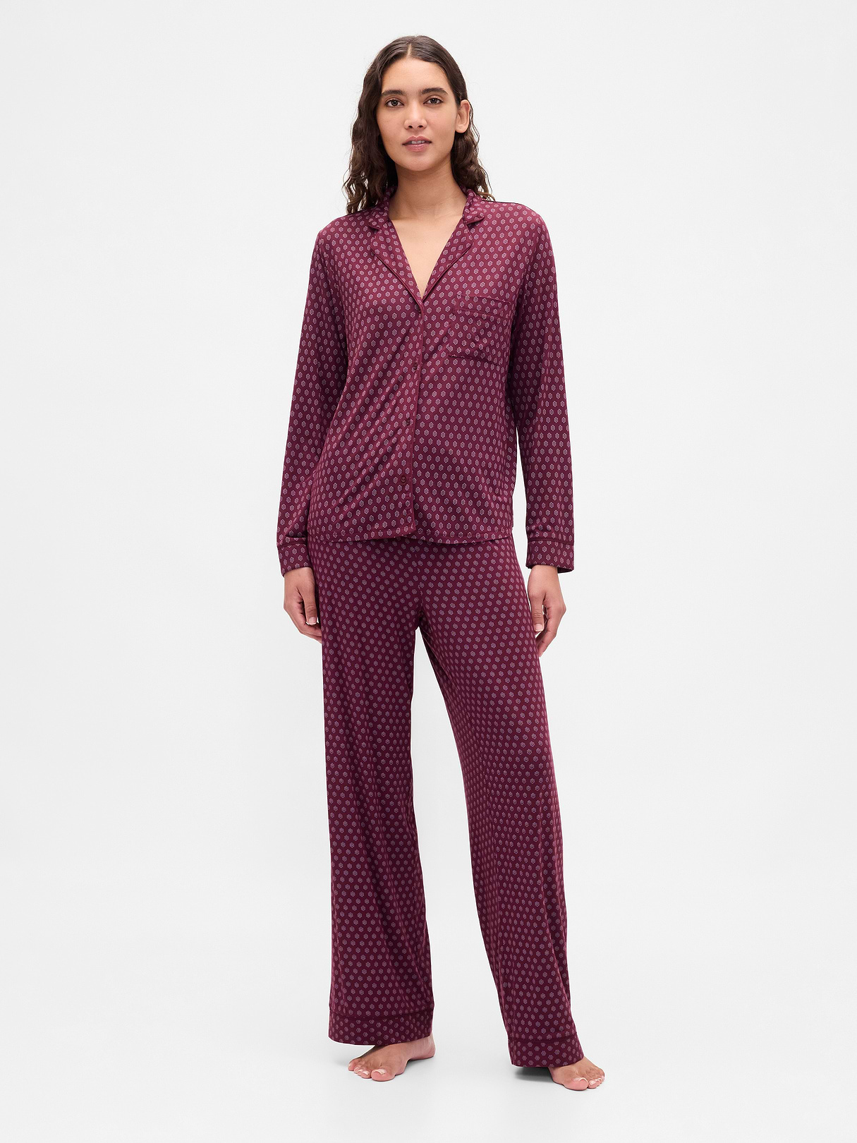 SoftMade Modal PJ Top - Burgundy purple print