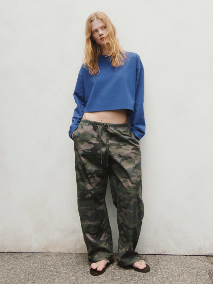 Knit Oversized Crop T-Shirt - Blue track