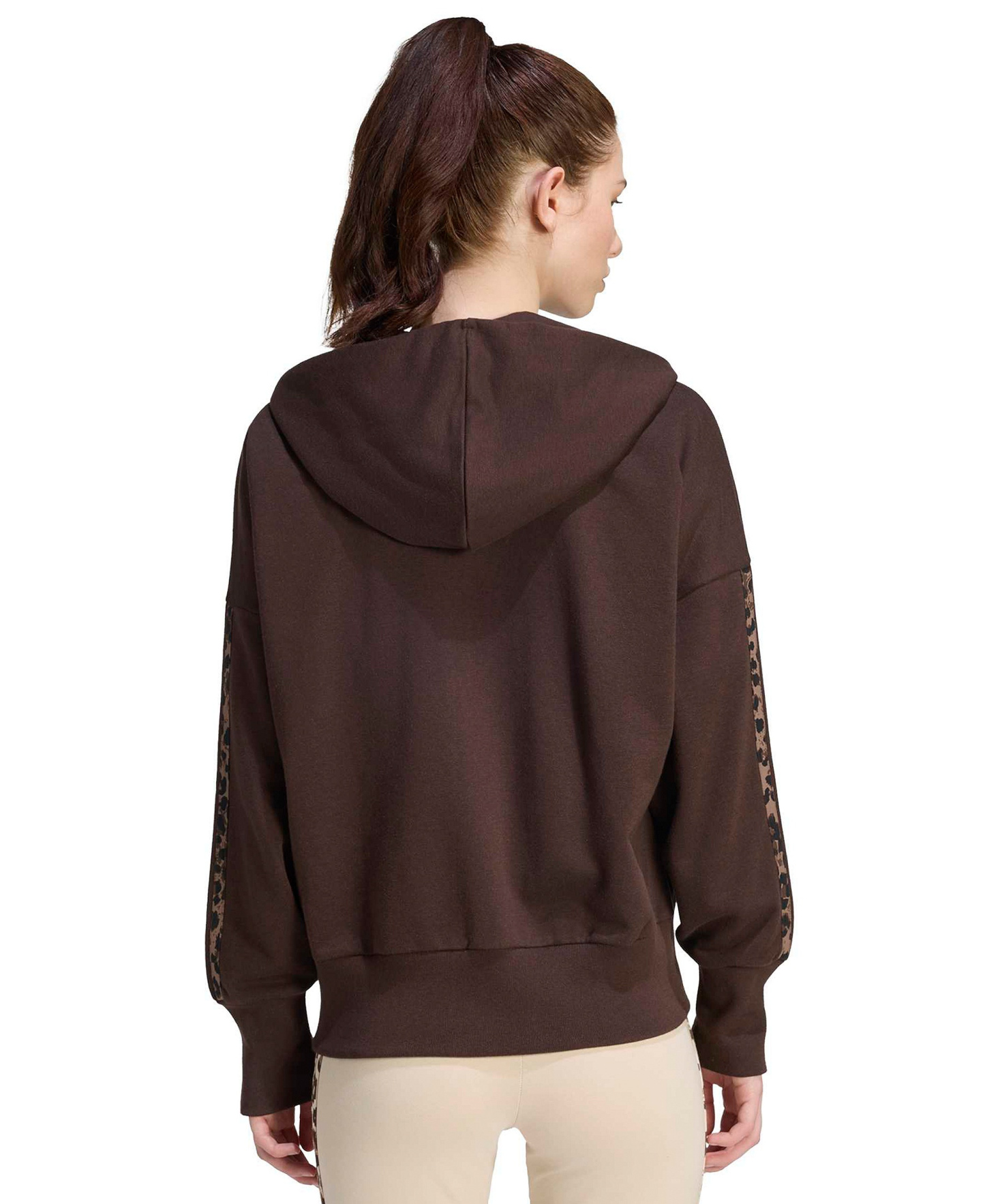 adidas Women's Seasonal Essentials Animal Print 3-Stripes Hooded Track Jacket - Aurora Coffee/Multicolor/Preloved Brown