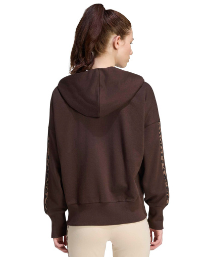 adidas Women's Seasonal Essentials Animal Print 3-Stripes Hooded Track Jacket - Aurora Coffee/Multicolor/Preloved Brown