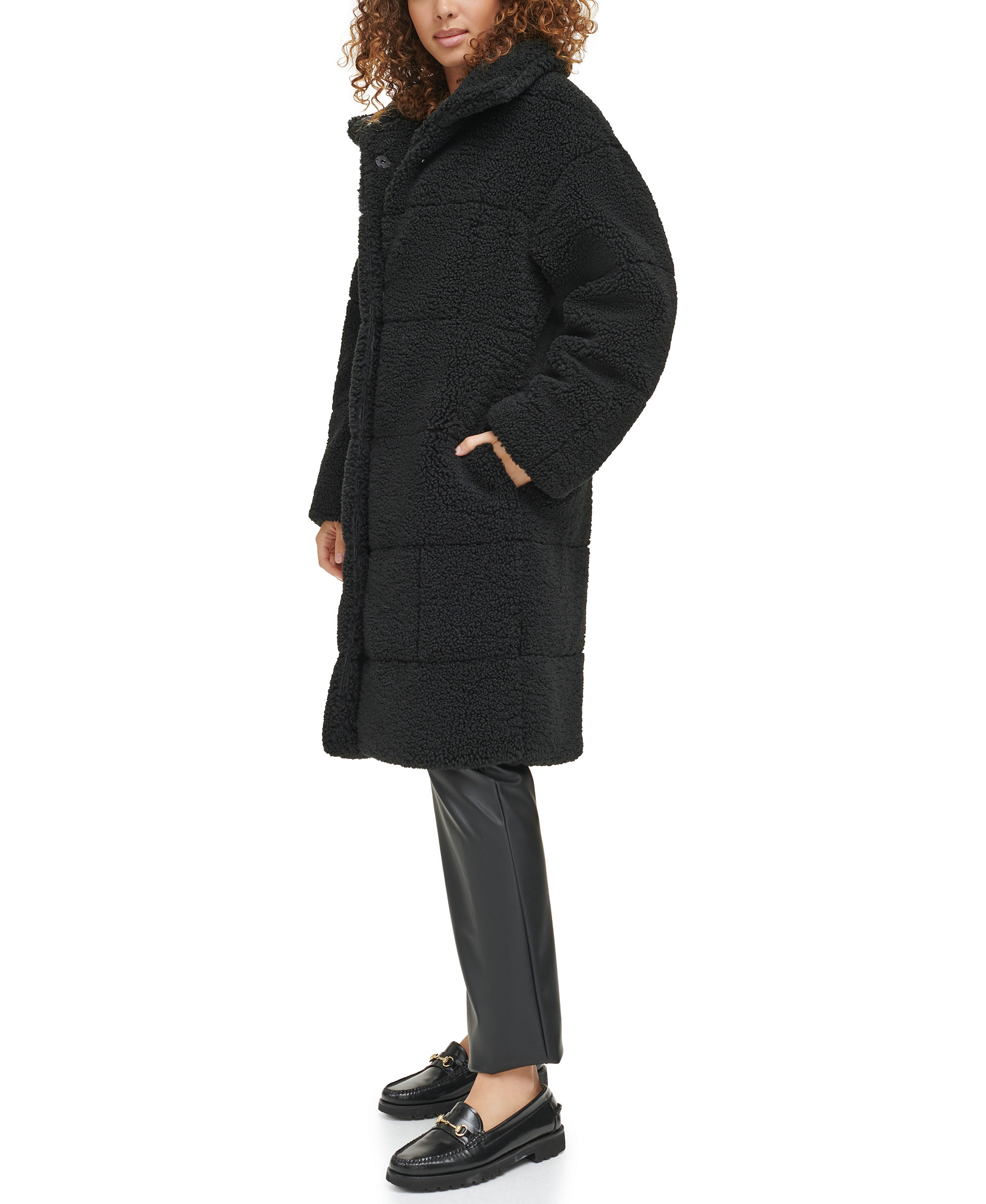 Levi's Women's Long Sherpa Snap-Closure Teddy Coat - Black