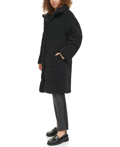 Levi's Women's Long Sherpa Snap-Closure Teddy Coat - Black