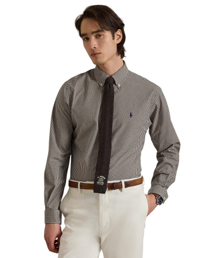 Polo Ralph Lauren Men's Stretch Poplin Shirt - Nutmeg Brown White