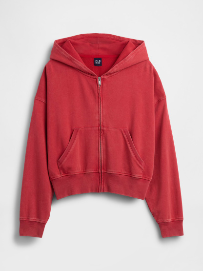 VintageSoft Terry Oversized Wedge Zip Hoodie - Chakra red