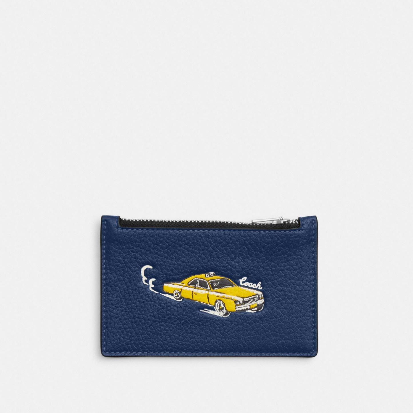 Zip Card Case With Car Print - Silver/Deep Blue Multi