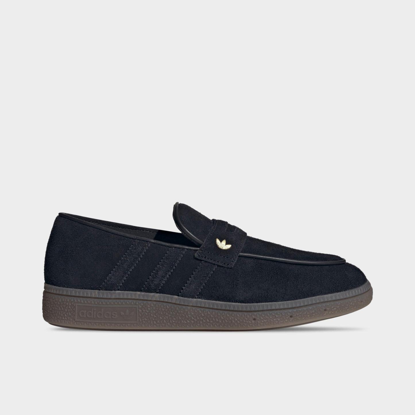 Women's adidas Originals Handball Spezial Loafer Casual Shoes - Part 1 - Core Black/Core Black/Gum - Left shoe facing left. Outside of the shoe.