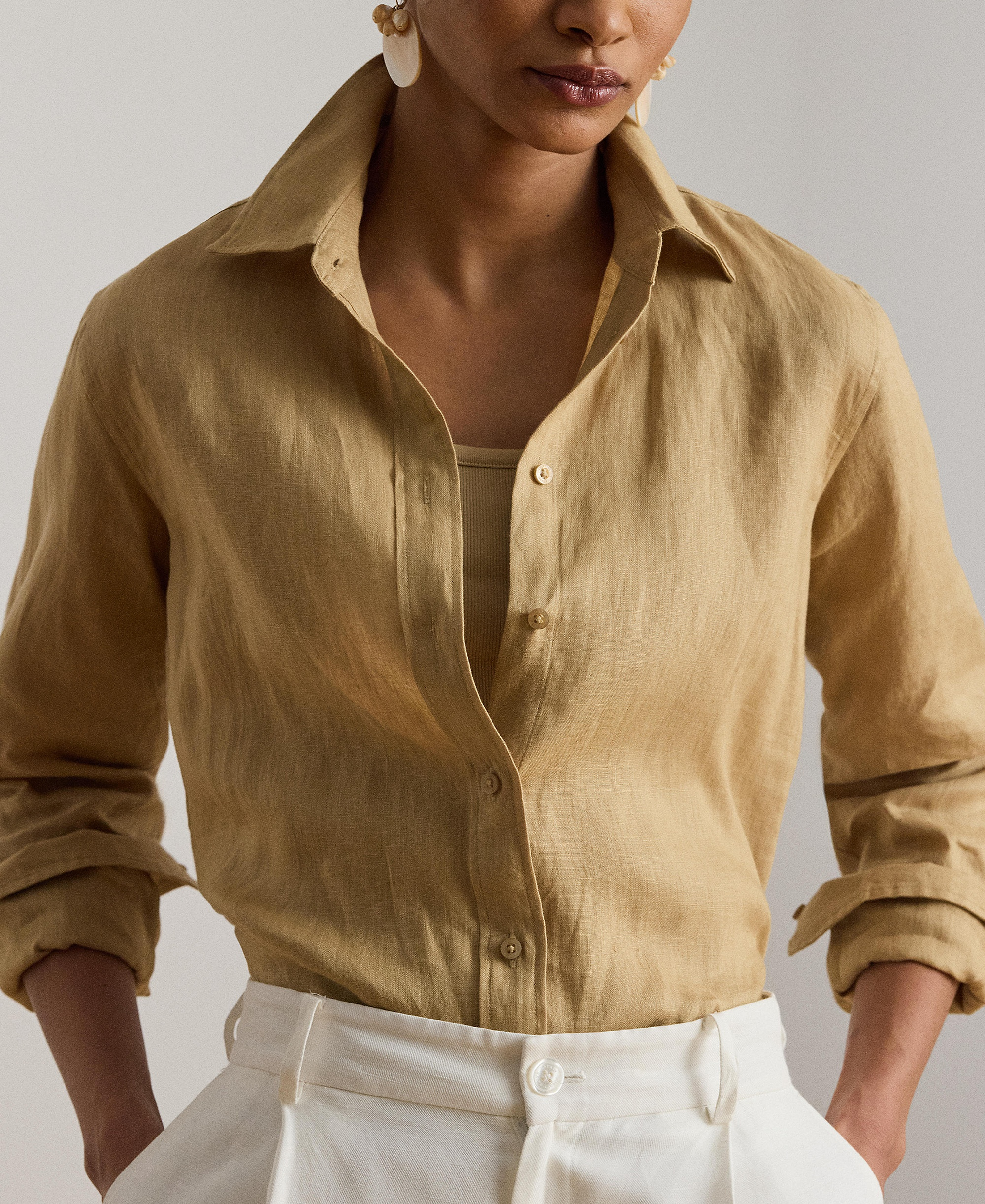 Lauren Ralph Lauren Women's Linen Shirt - Spring Khaki
