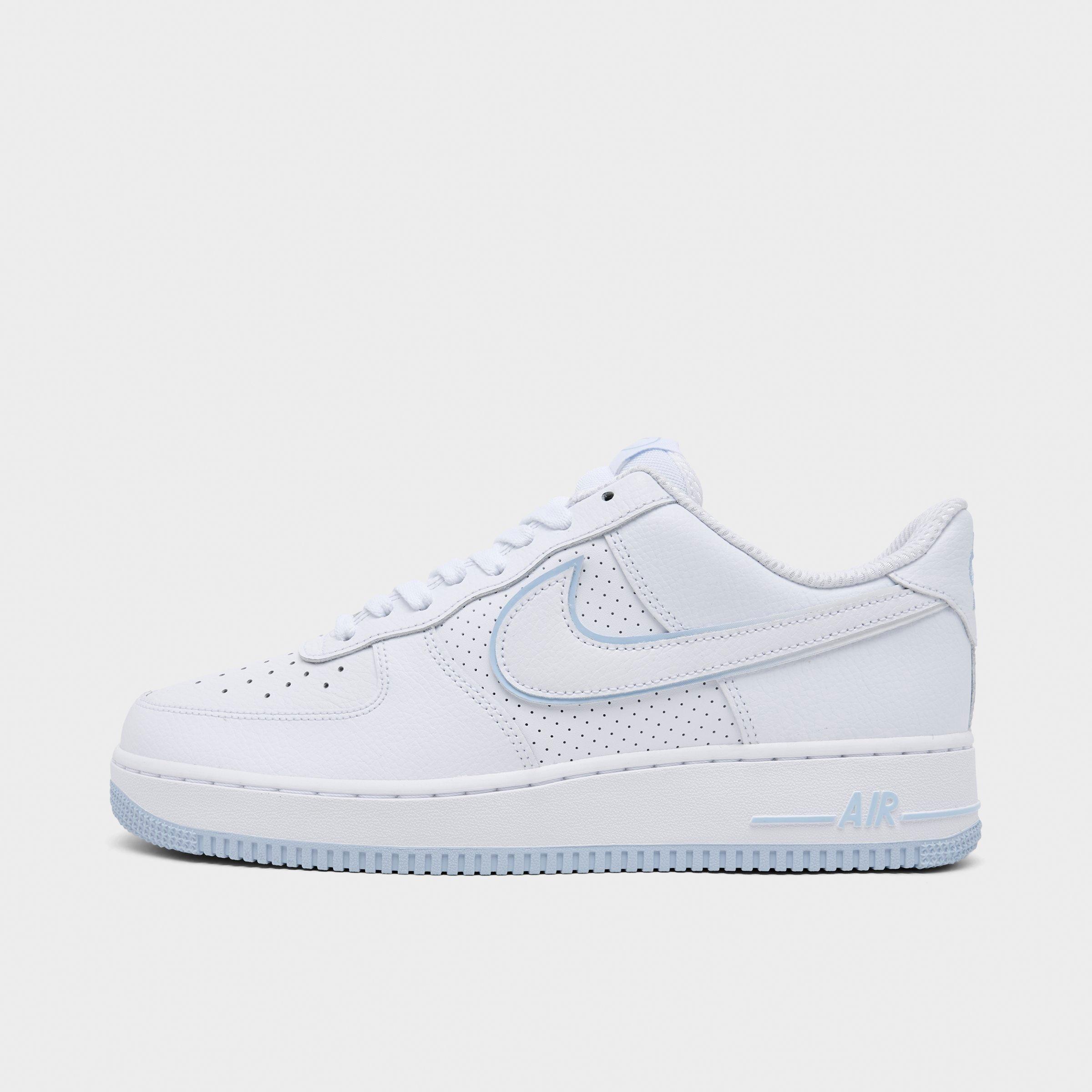 Men's Nithtke Air Force 1 '07 LV8 Casual Shoes - Part 4 - White/Hydrogen Blue/White - Left shoe facing left. Outside of the shoe.