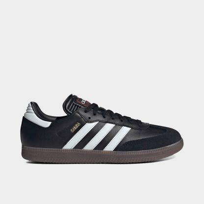 Men's adidas Originals Samba Indoor Soccer Shoes - Core Black/Cloud White/Vivid Red - Left shoe facing left. Outside of the shoe.
