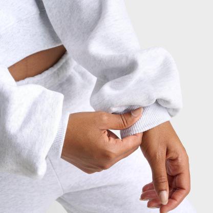 Women's Nithtke Studio Fleece Medium Weight Oversized Cropped Crewneck Sweatshirt - Birch Heather/Black