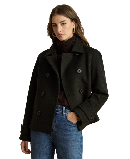 Lauren Ralph Lauren Women's Short Double Breasted Wool Coat - Litchfeild Loden