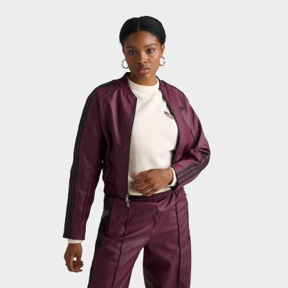Women's adidas Originals Pleather Superstar Full-Zip Track Top - Maroon/Black/Dark Football Gold