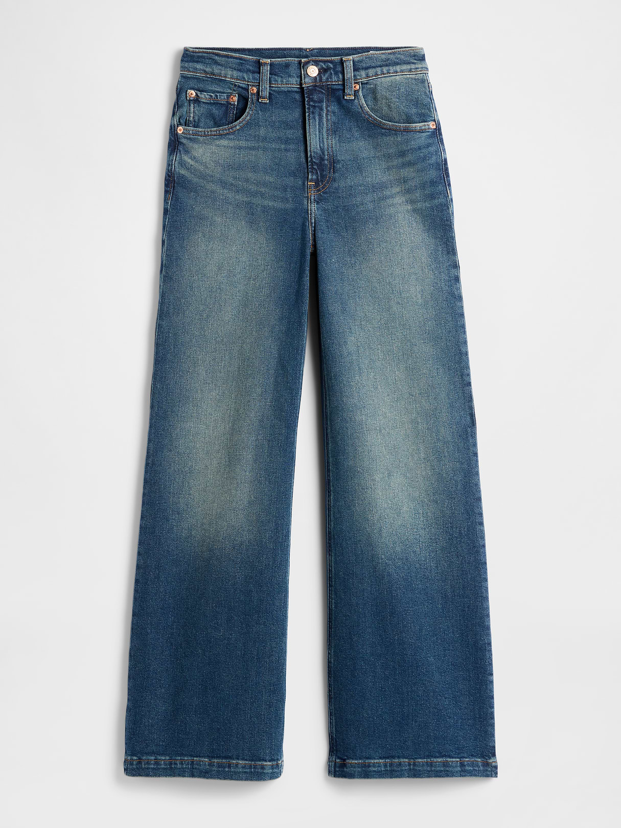 High Rise Stride Cuffed Wide-Leg Jeans - Vintage tint