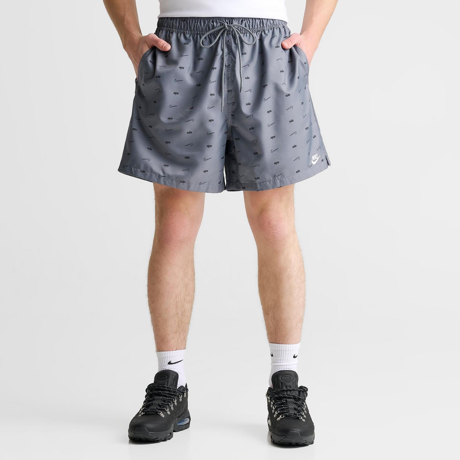 Men's Nike Sportswear Club Monogram Woven Flow Shorts - Smoke Grey/Black