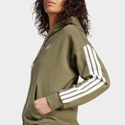 Women's adidas Essentials 3-Stripes Fleece Full-Zip Hoodie - Olive Strata/White