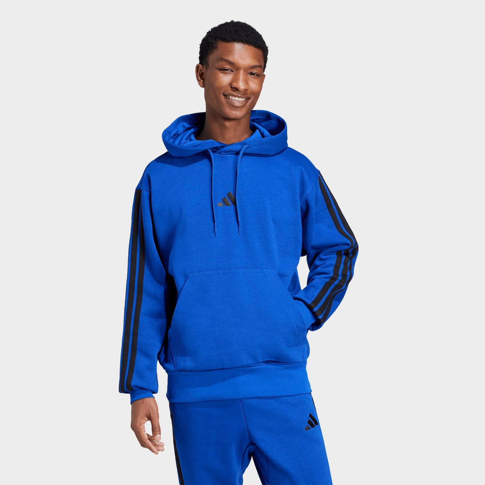 Men's adidas Essentials 3-Stripes Fleece Pullover Hoodie - Royal Blue/Black - view 1
