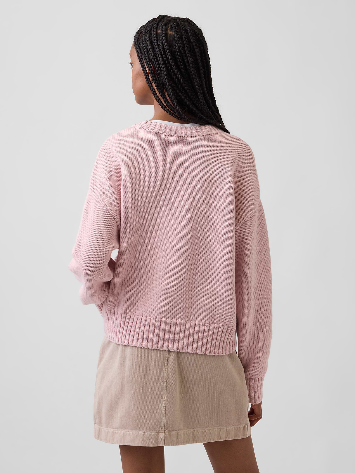 100% Cotton Oversized Crop Sweater - Primitive pink