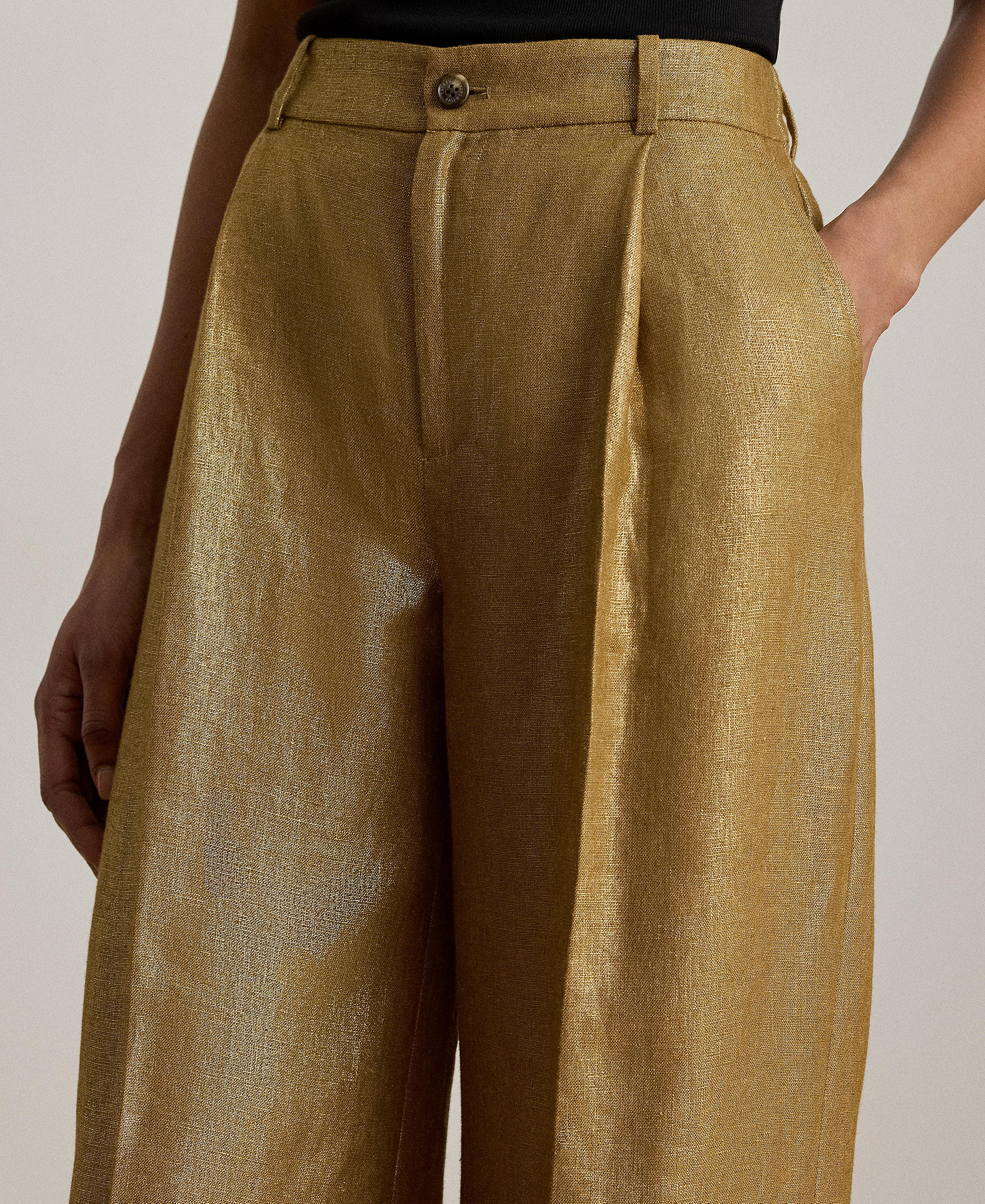 Lauren Ralph Lauren Women's High-Rise Foiled Wide-Leg Pants - Brown/Gold Foil