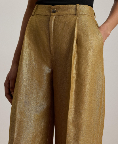 Lauren Ralph Lauren Women's High-Rise Foiled Wide-Leg Pants - Brown/Gold Foil