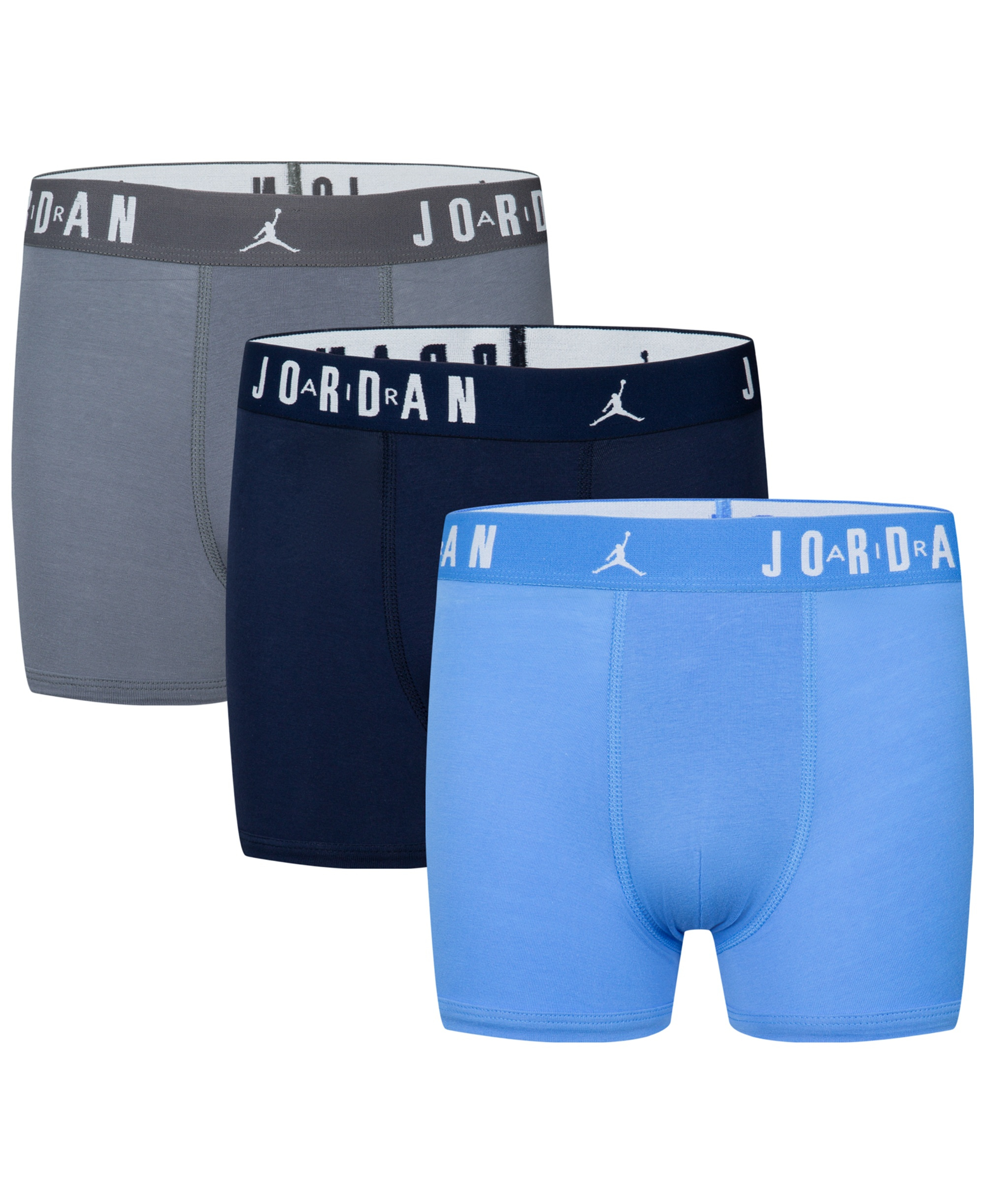 Jordan Boys' 8-20 Flight Dri-Fit Cotton Core Boxer Briefs, 3-Pack - University Blue/Navy/Gray