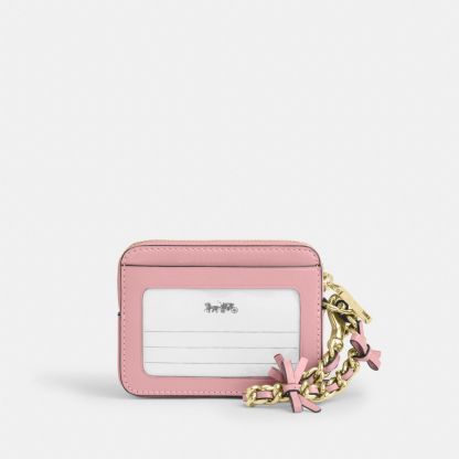 Zip Card Case With Bows - Gold/Soft Pink - view 2