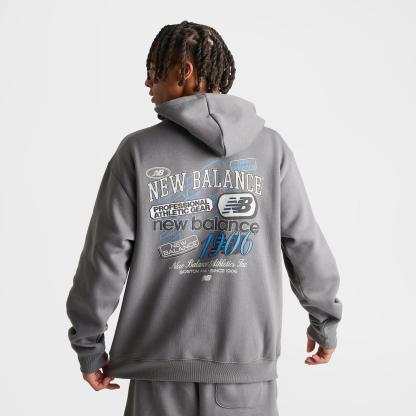 Men's New Balance Puffed Fleece Pullover Hoodie - Grey/Blue - view 4