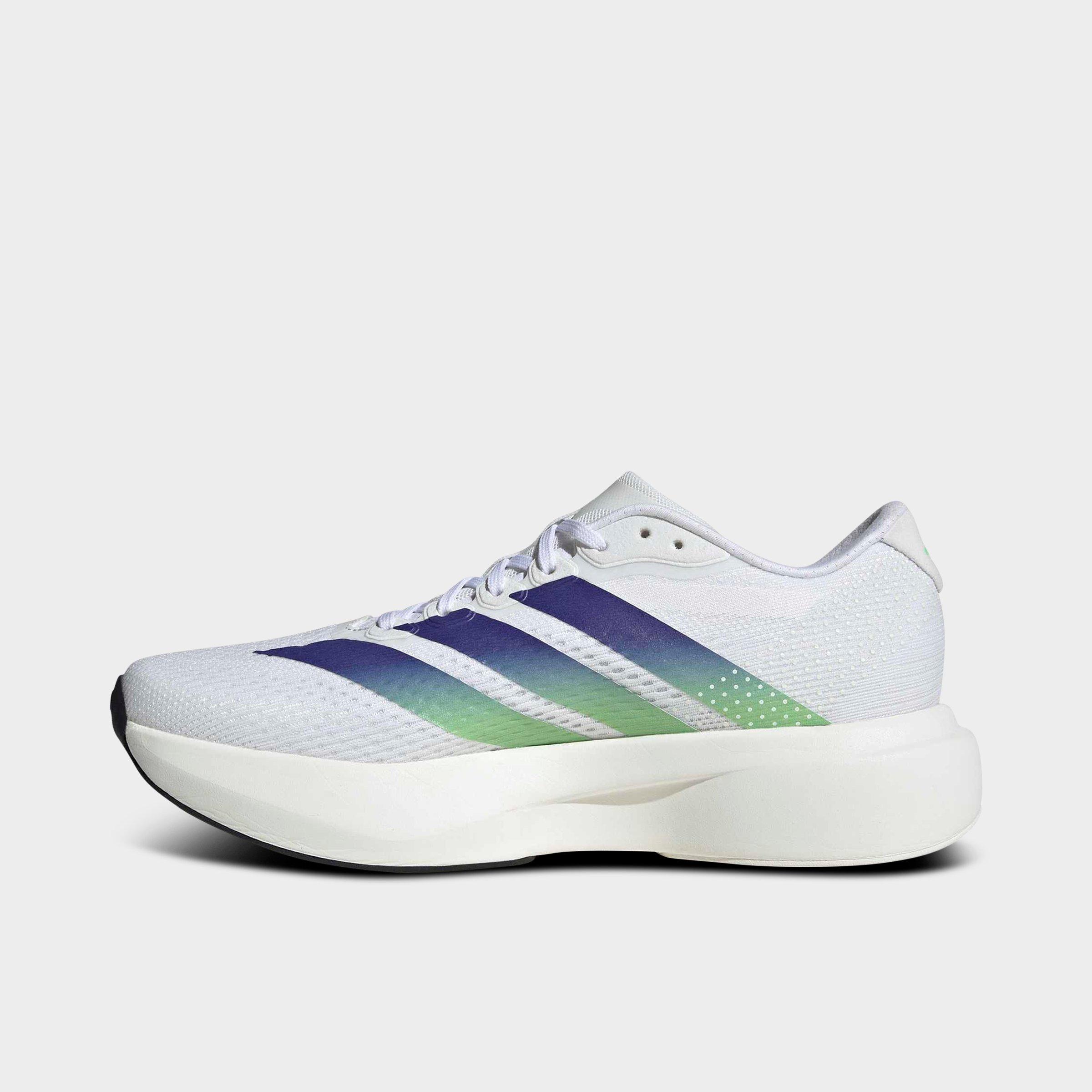 Men's adidas Adizero Pacer Running Shoes - Cloud White/Beam Green/Night Flash - Left shoe facing left. Outside of the shoe.