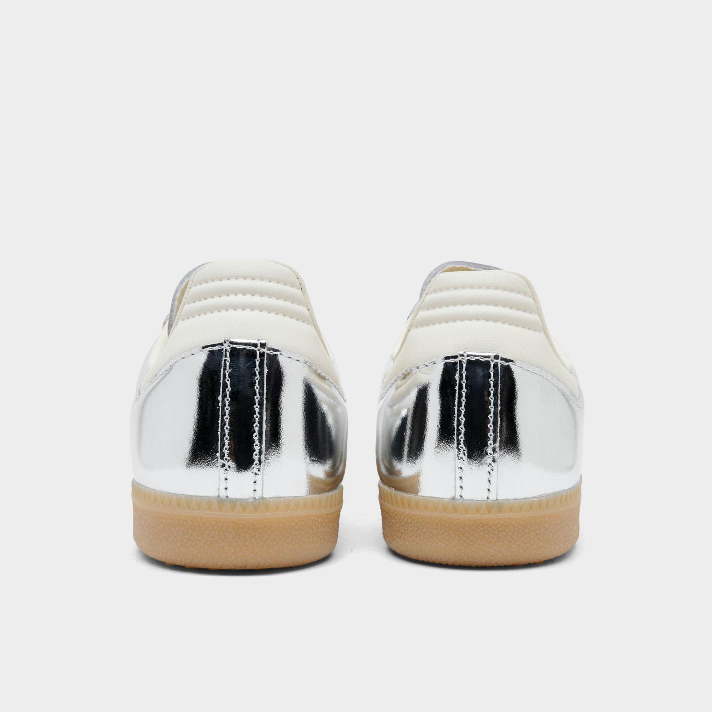 Women's adidas Originals Samba OG Casual Shoes - Part 5 - Silver Metallic/Silver Metallic/Gum - Back view