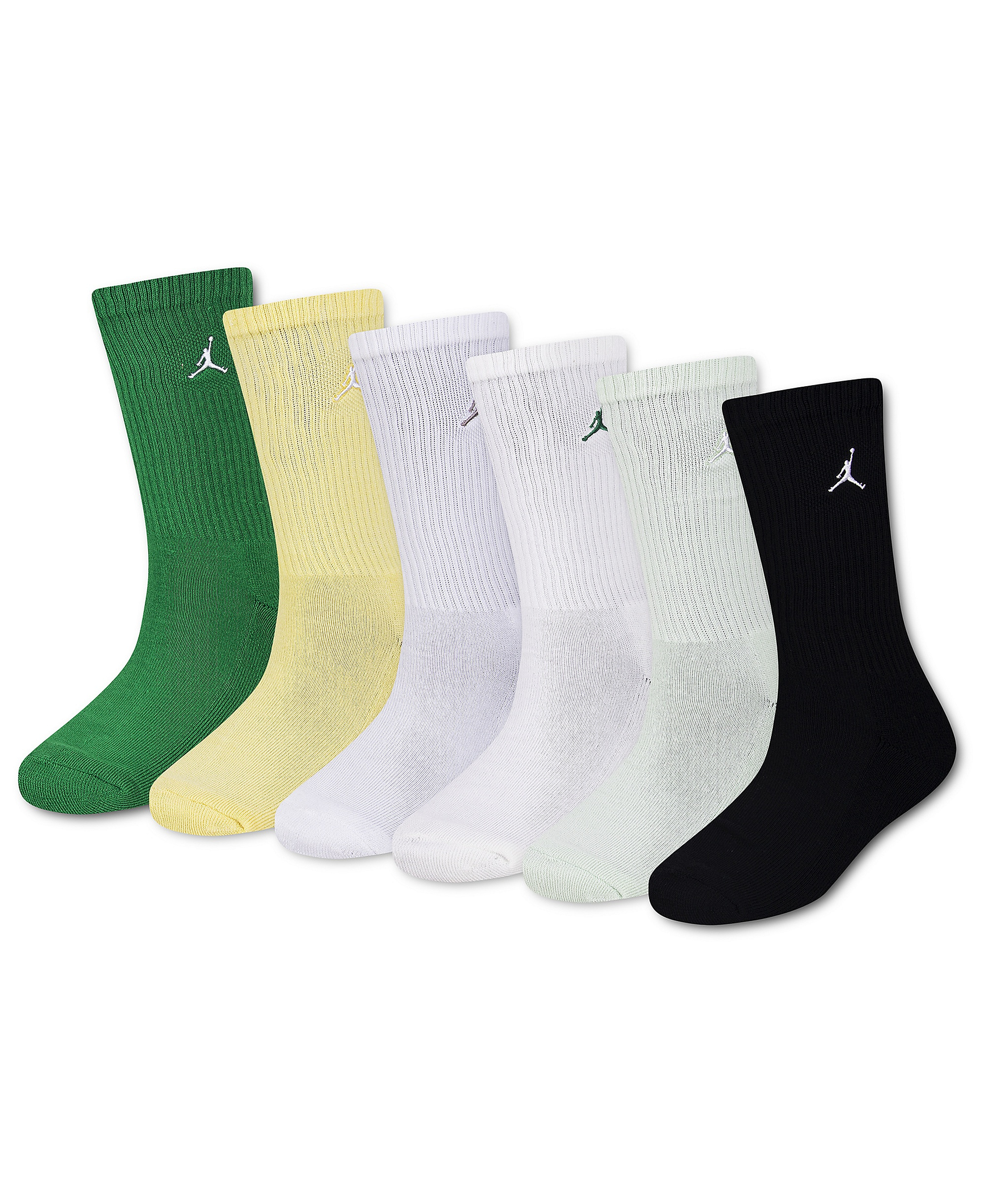 Jordan Boys' and Girls' 5-11 Everyday Essentials Crew Socks, 6-Pack - Lucky Green