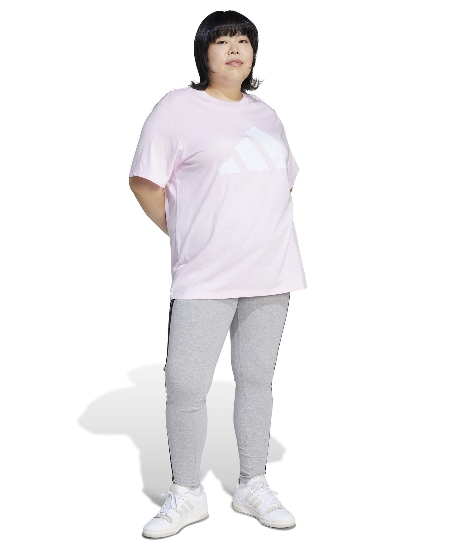 adidas Plus Size Essentials 3-Stripes Cotton Leggings - Medium Grey Heather/Black