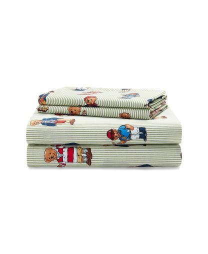 Polo Ralph Lauren Teddy Bear Stripe 3-Pc. Sheet Set, Twin - Green