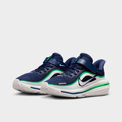 Little Kids' Nithtke Winflo 12 Road Running Shoes - Midnight Navy/Green Spark/Summit White - Both shoes facing left
