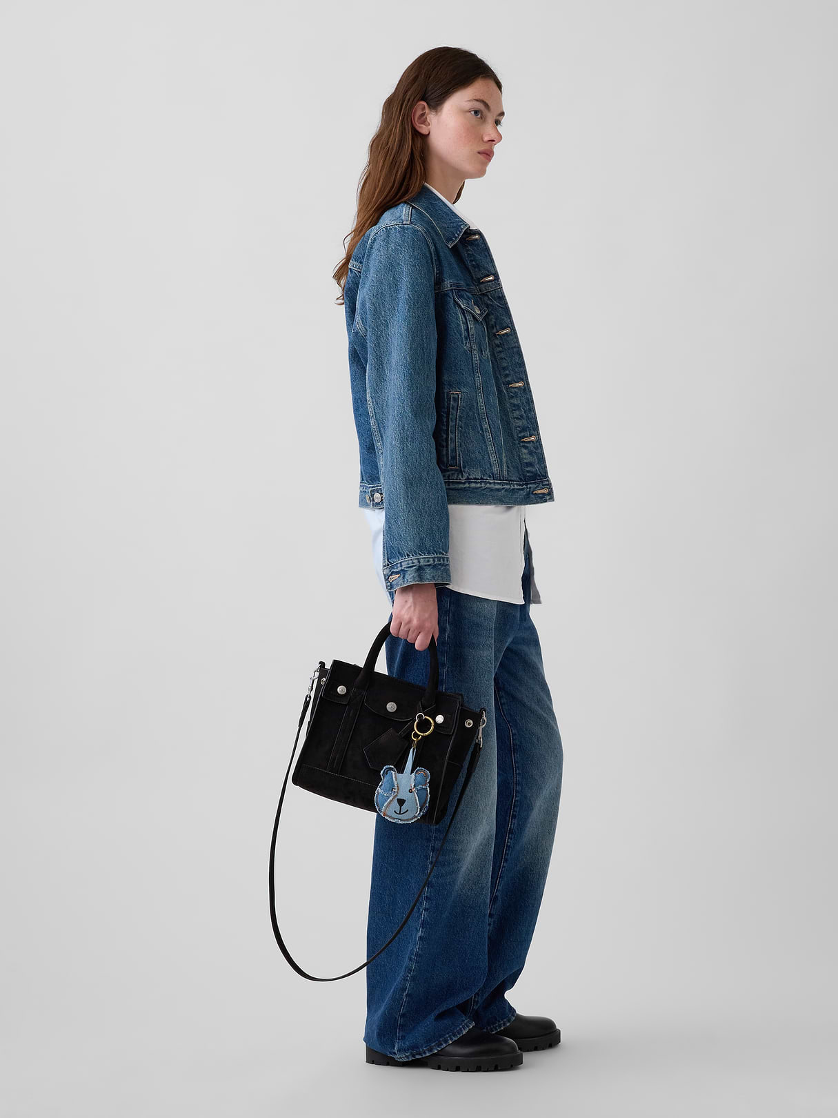 Vegan Suede Five Pocket Tote - Black
