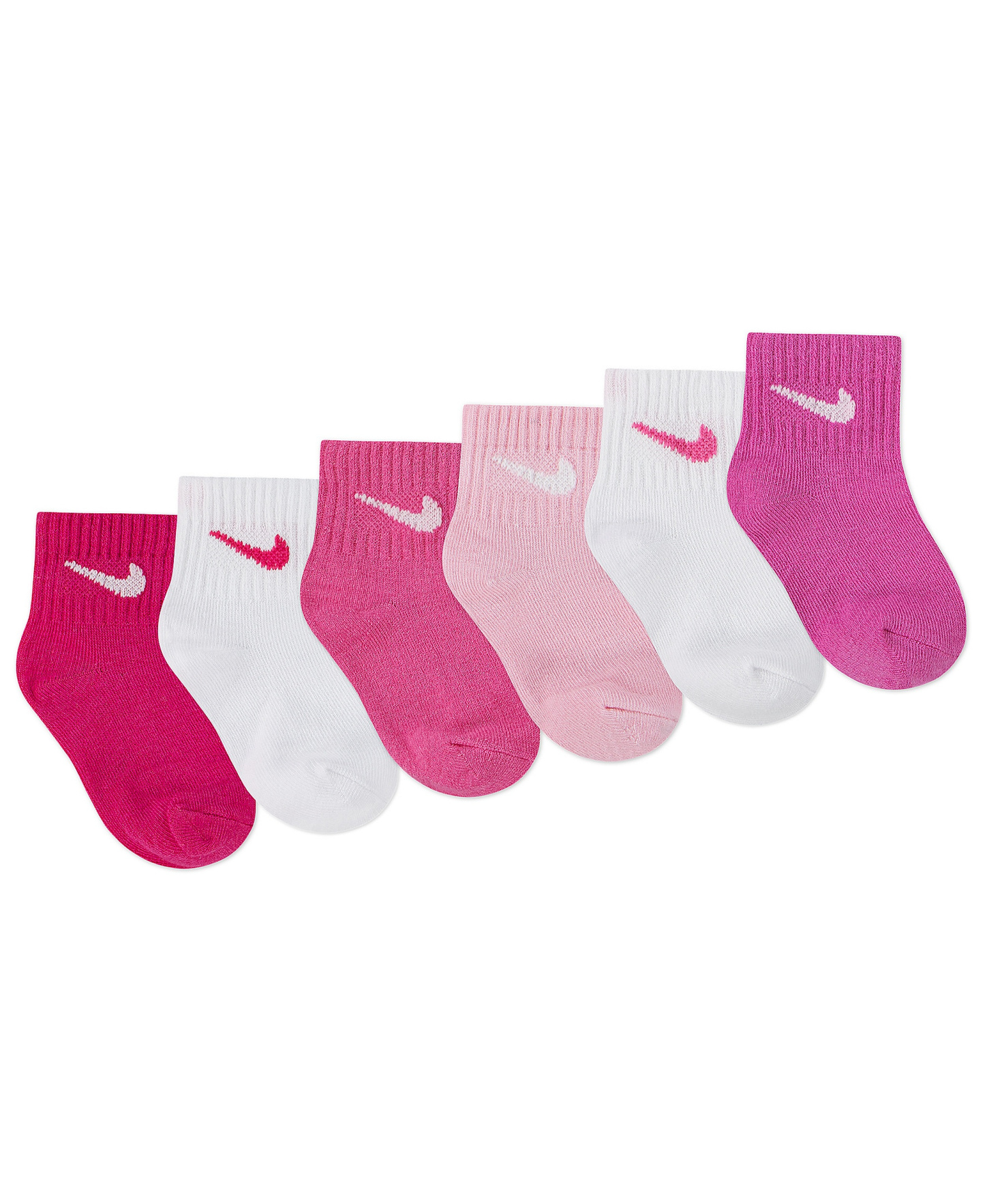 Nike Baby and Toddler Boys' and Baby Girls' Swoosh Ankle Socks, 6-Pack - Pink/White