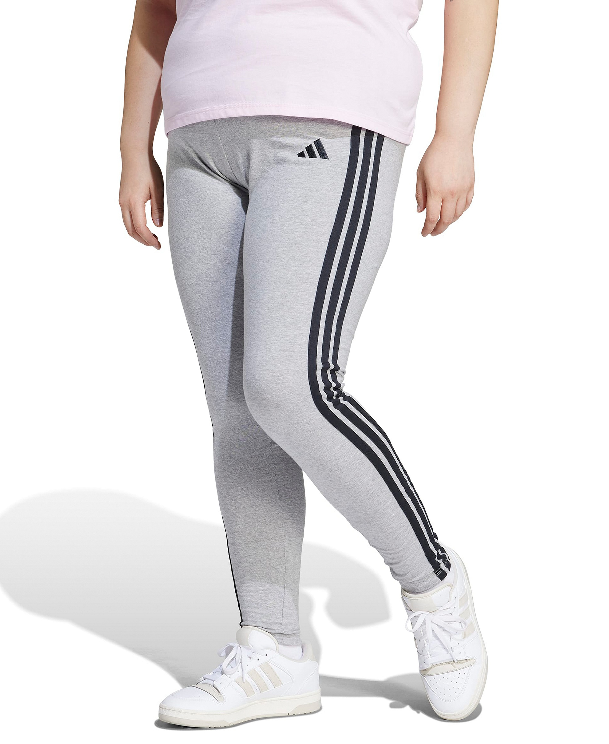 adidas Plus Size Essentials 3-Stripes Cotton Leggings - Medium Grey Heather/Black
