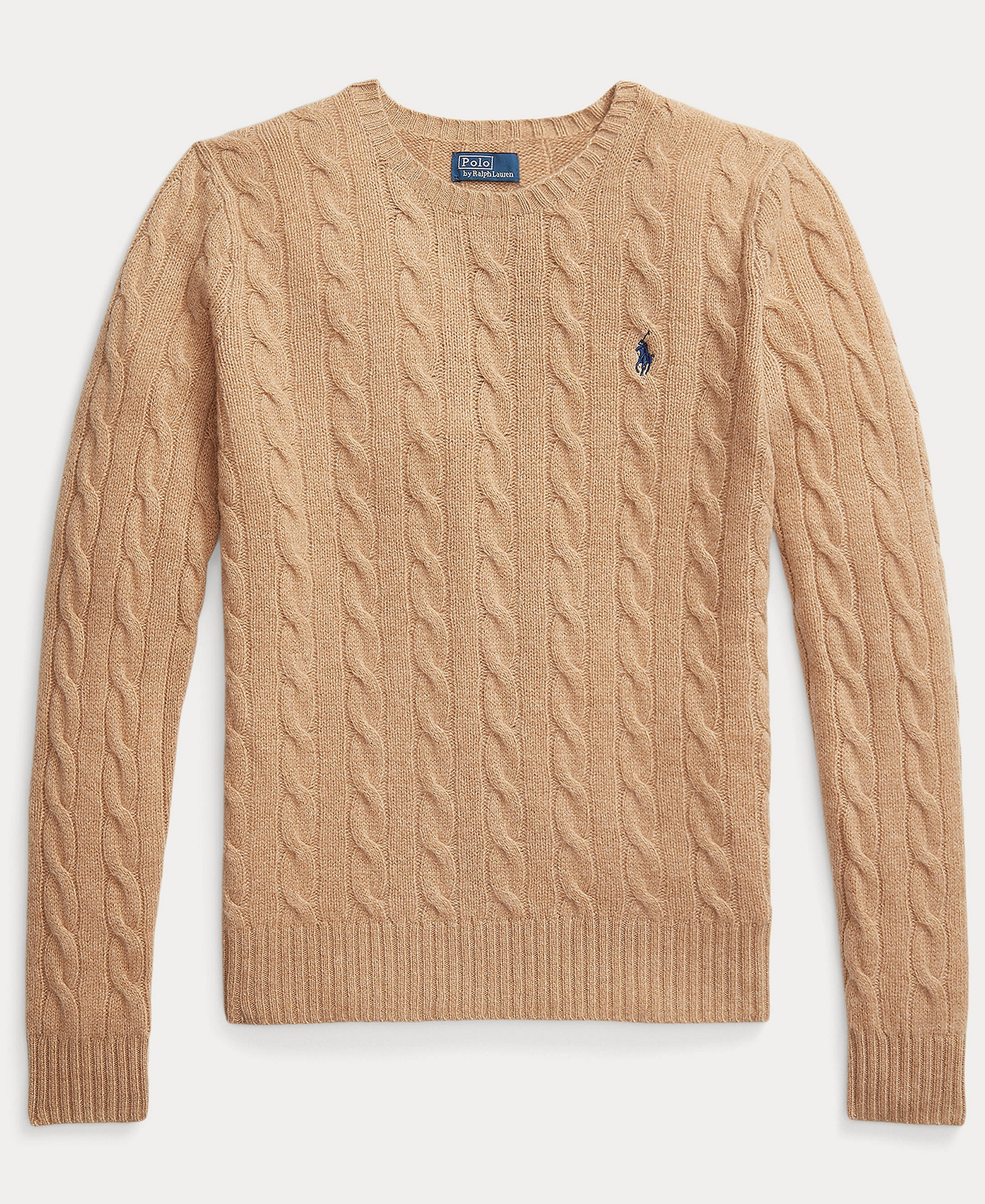 Polo Ralph Lauren Women's Cable Wool-Cashmere Crew Neck Sweater - Collection Camel Melange