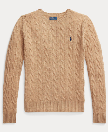 Polo Ralph Lauren Women's Cable Wool-Cashmere Crew Neck Sweater - Collection Camel Melange
