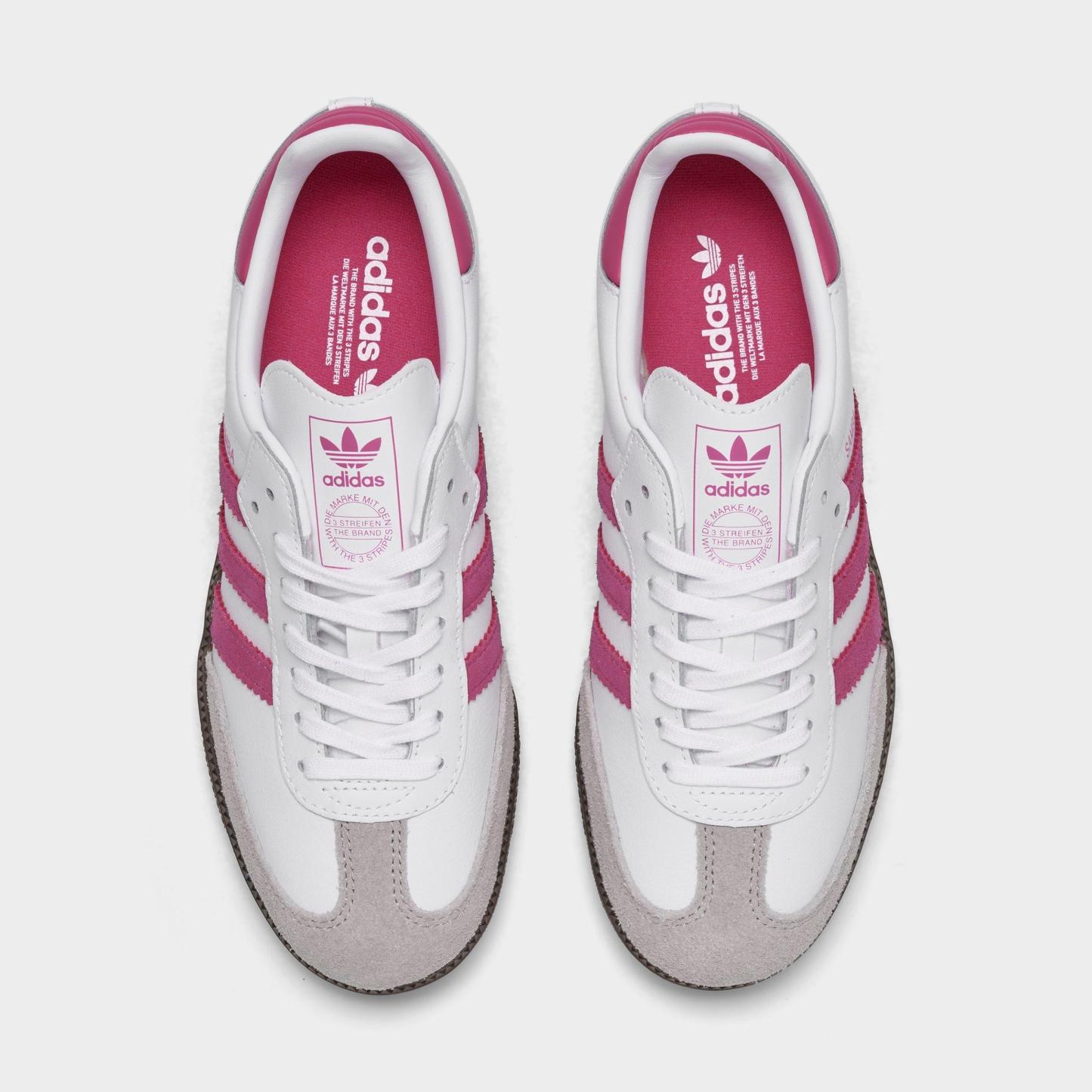 Big Kids' adidas Originals Samba OG Casual Shoes - Part 2 - Footwear White/Real Magenta/Gum - Top view