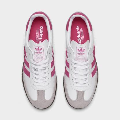 Big Kids' adidas Originals Samba OG Casual Shoes - Part 2 - Footwear White/Real Magenta/Gum - Top view