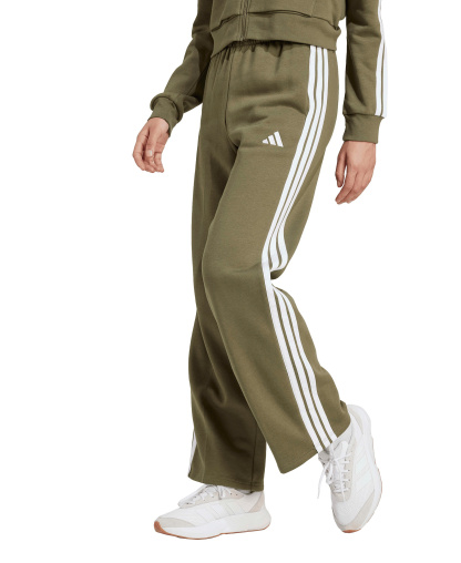 adidas Women's Essentials 3-Stripes Fleece Slim Pants - Olive Strata/White