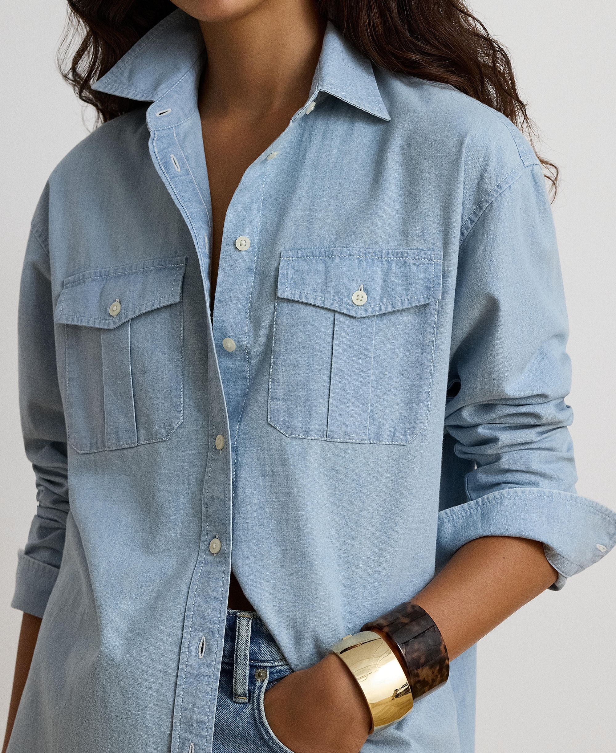 Lauren Ralph Lauren Women's Chambray Button-Up Long-Sleeve Shirt - Chambray Wash