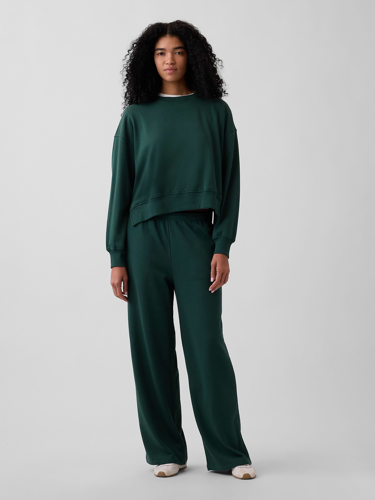 VintageSoft Terry Oversized Wedge Side-Slit Sweatshirt - Dark green
