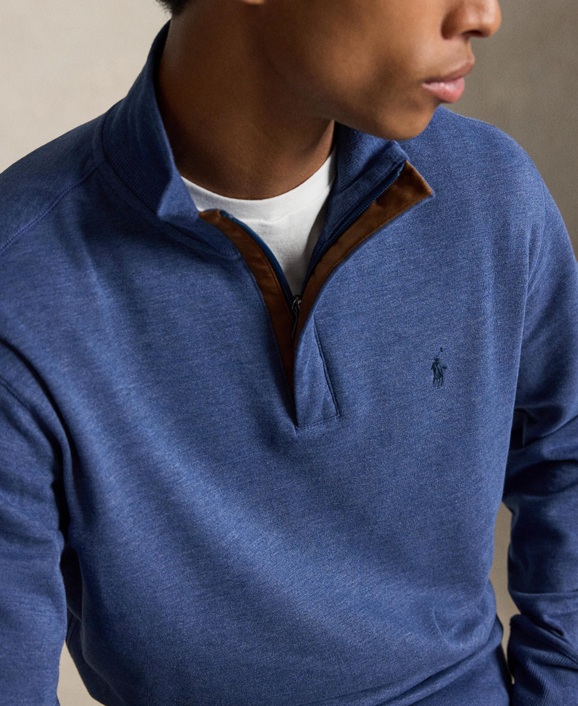 Polo Ralph Lauren Men's Luxury Jersey Quarter-Zip Pullover Sweater - Derby Blue Heather/c7587