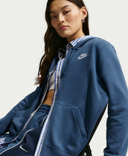 Nike Women's Sportswear Club Fleece Full-Zip Hoodie - Mystic Navy/white